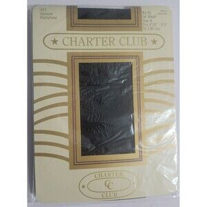 Vintage Charter Club Pantyhose Womens Size A Jet Black Opaque Nylon 1985 New